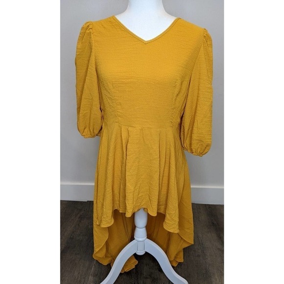 NEW Shein High-Low V Neck Dress Size 4 Women's Mustard - Picture 1 of 8